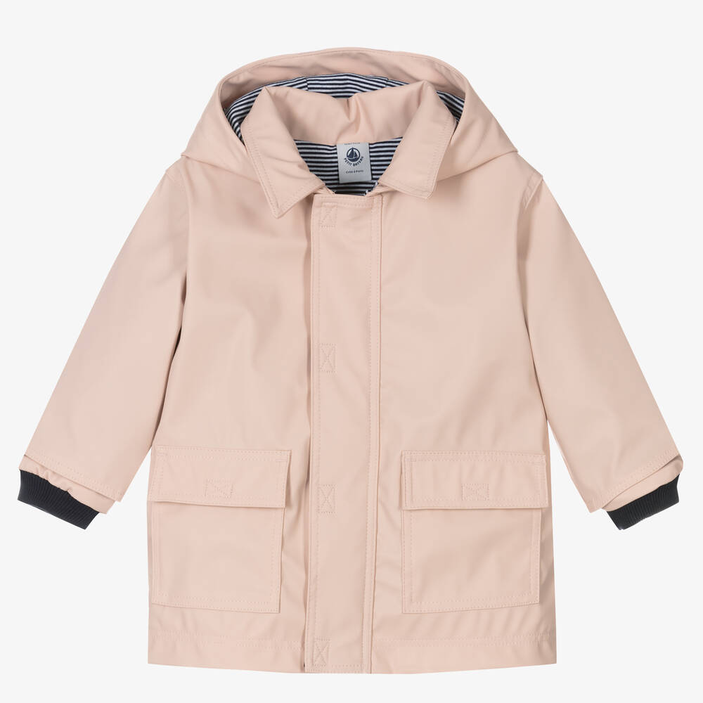 Shop Petit Bateau Baby Girls Pink Hooded Raincoat