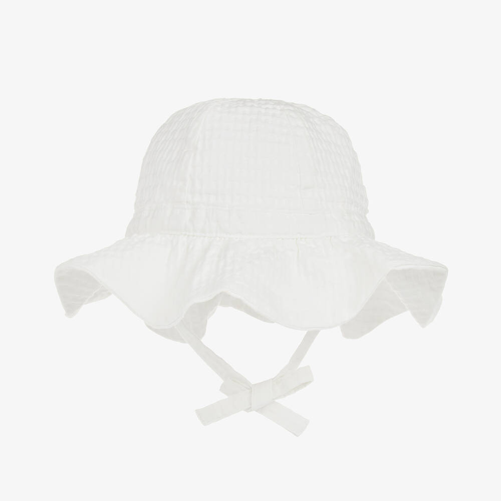 Shop Petit Bateau Baby Girls White Organic Cotton Sun Hat