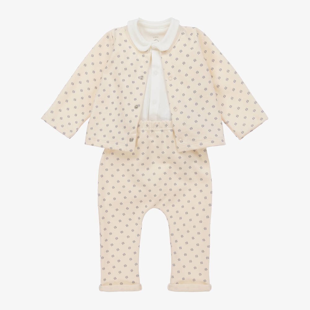 Petit Bateau - Beige Organic Cotton Baby Trouser Set | Childrensalon