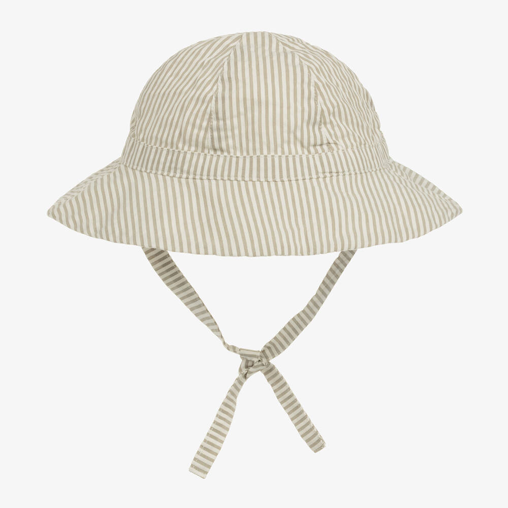 Petit Bateau Babies' Beige & White Striped Cotton Sun Hat