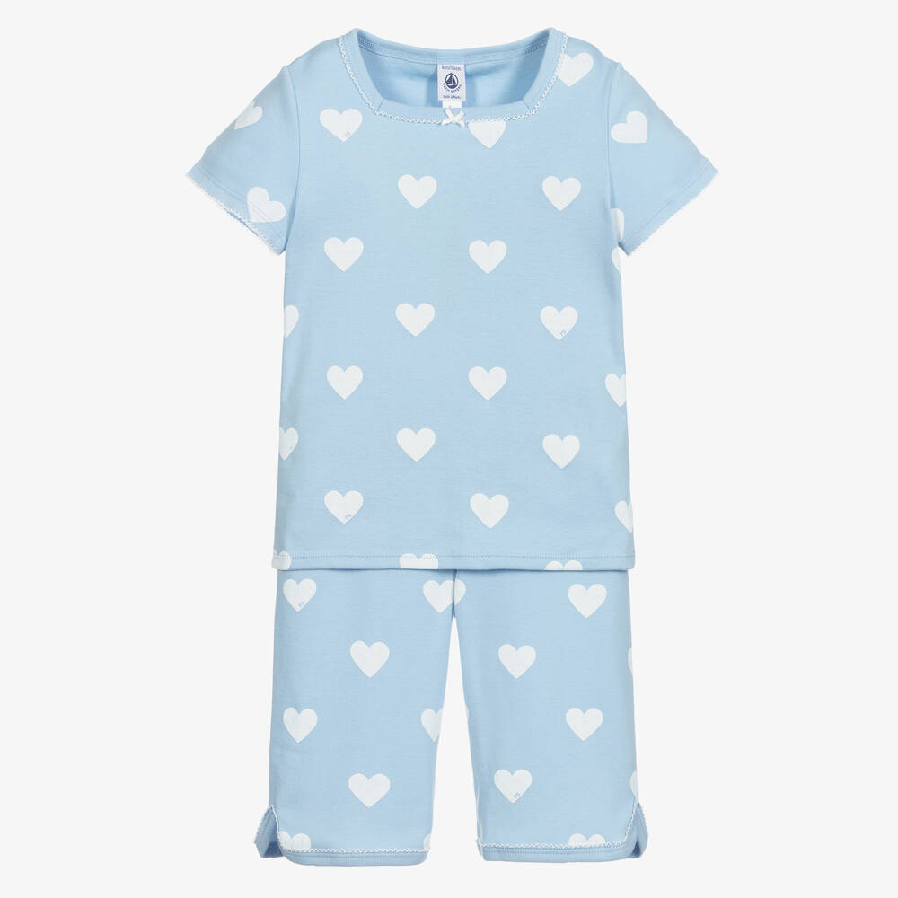 Petit Bateau Babies' Girls Blue Hearts Short Pyjamas