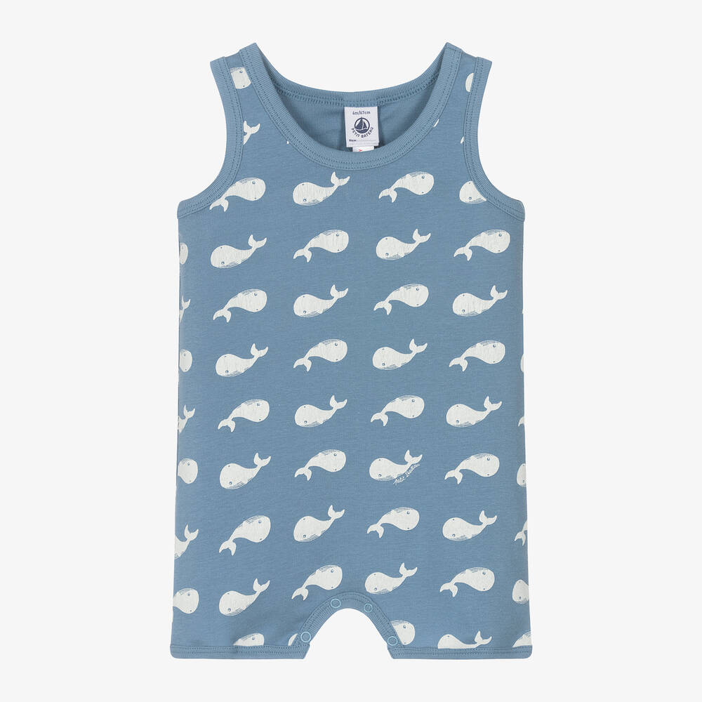 Petit Bateau - Blue Organic Cotton Whale Baby Shortie | Childrensalon