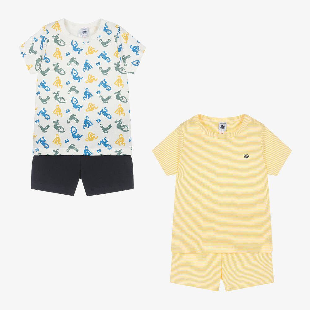 Petit Bateau - Blue & Yellow Organic Cotton Pyjamas (2 Pack) | Childrensalon