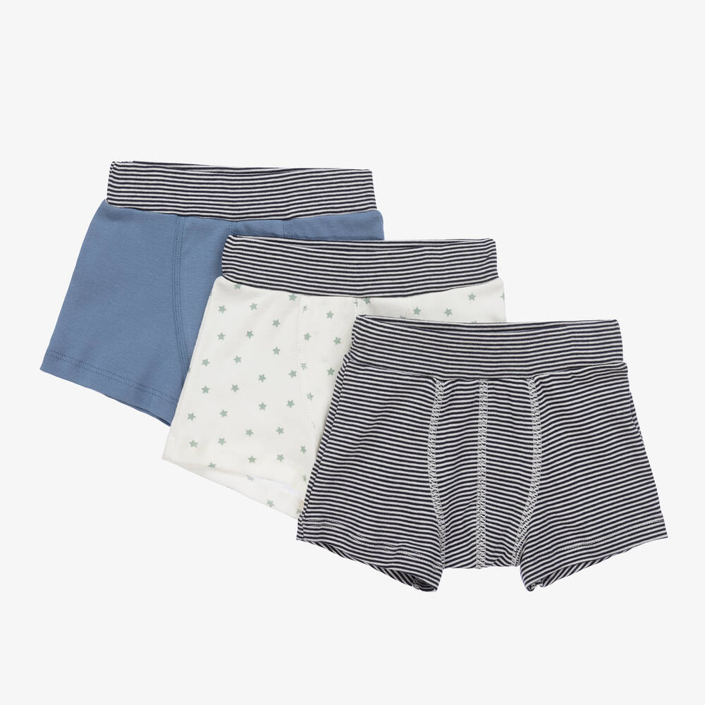 Petit Bateau - Boys Blue Cotton Boxer Shorts (3 Pack) | Childrensalon