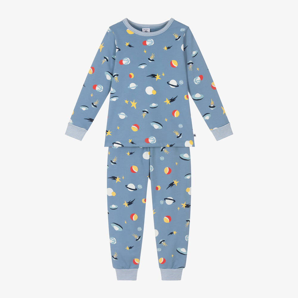 Petit Bateau - Boys Blue Cotton Glow-In-The-Dark Pyjamas | Childrensalon