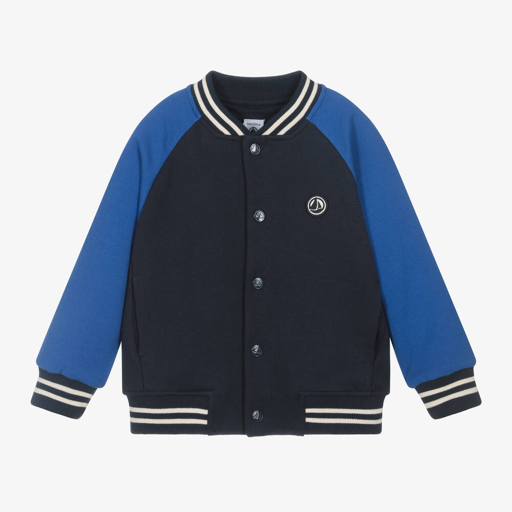 Petit Bateau - Boys Blue Cotton Varsity Jacket | Childrensalon