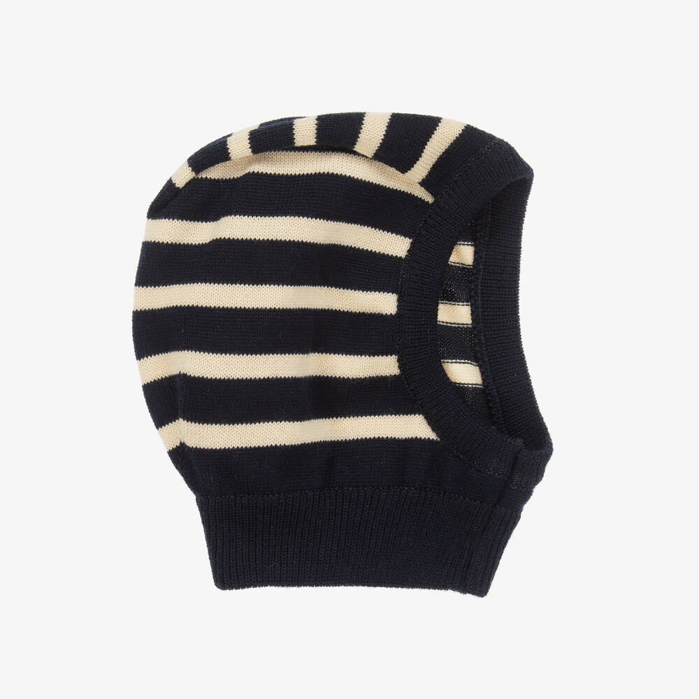 Petit Bateau - Boys Blue Cotton & Wool Balaclava | Childrensalon