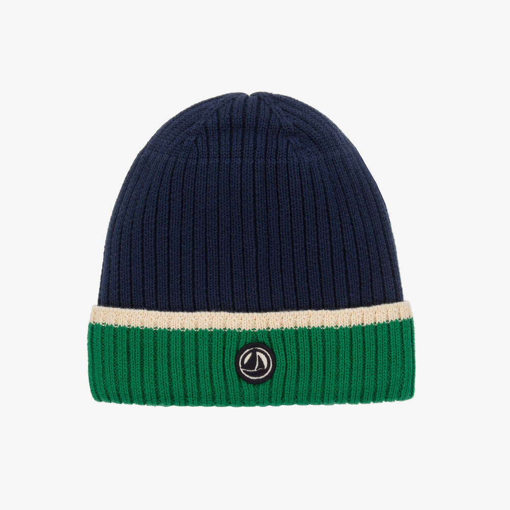 Petit Bateau - Boys Blue Organic Cotton Beanie Hat | Childrensalon