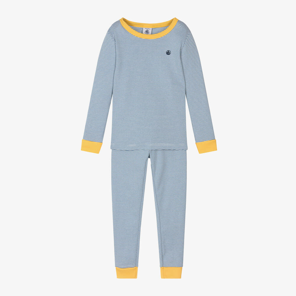 Petit Bateau - Boys Blue Striped Cotton Pyjamas | Childrensalon