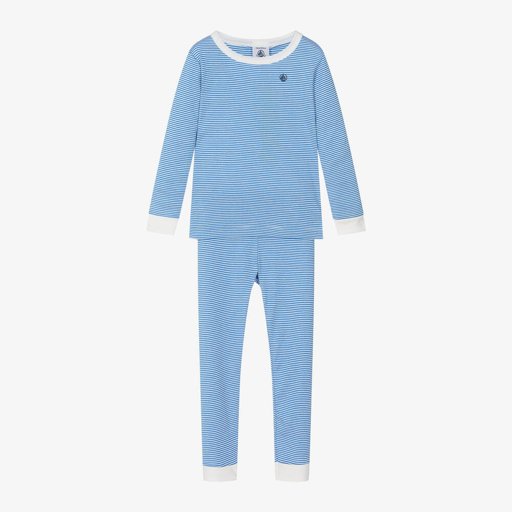 Petit Bateau - Boys Blue Striped Organic Cotton Pyjamas | Childrensalon