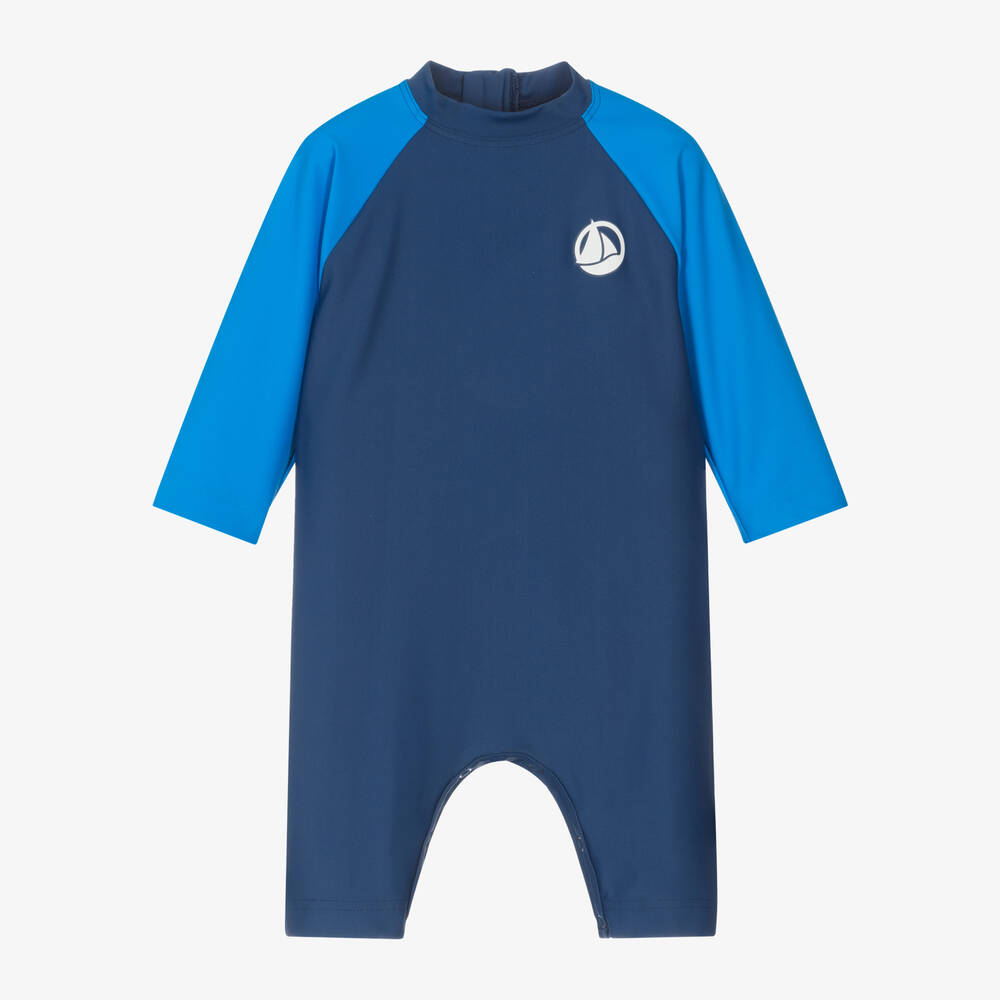 Petit Bateau - Boys Blue Sun Suit (UPF50+) | Childrensalon