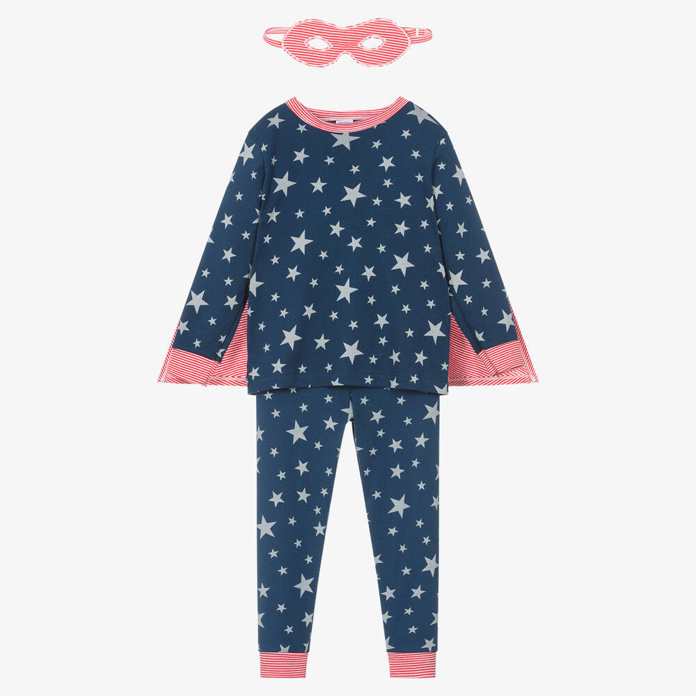Petit Bateau - Boys Blue Superhero Cotton Pyjamas | Childrensalon