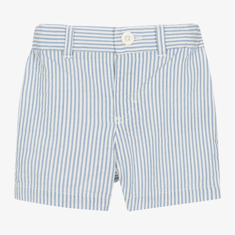 Petit Bateau - Boys Blue & White Stripe Cotton Shorts | Childrensalon