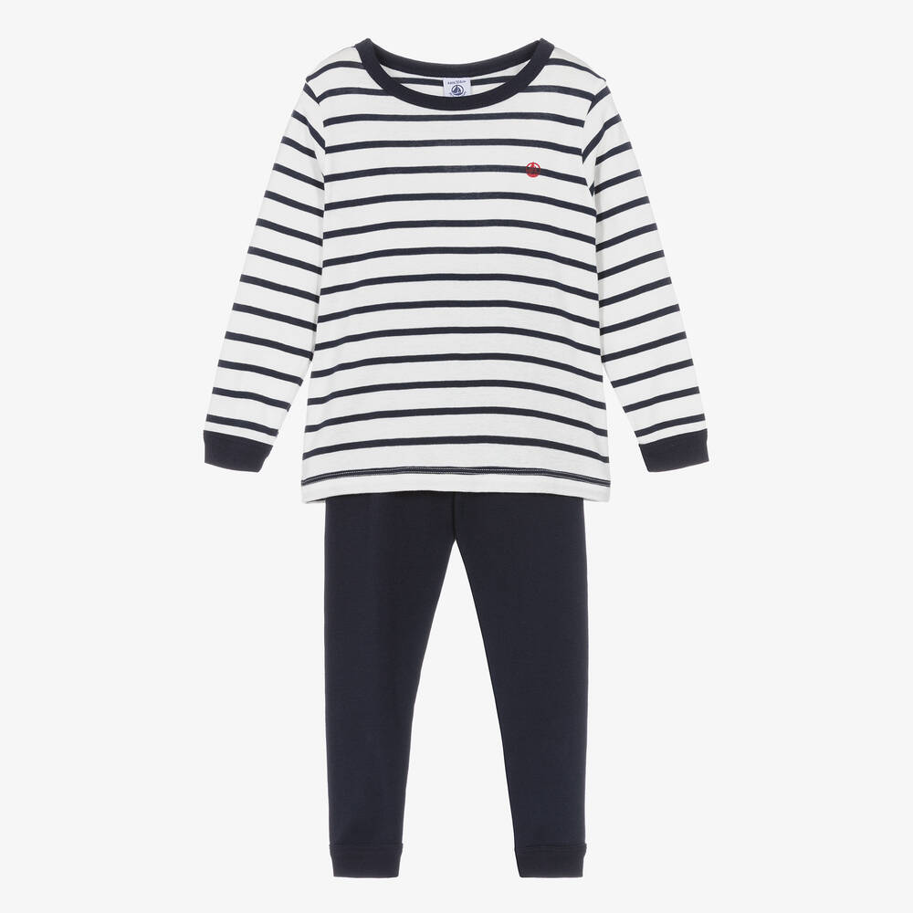 Petit Bateau - Pyjama en coton rayé bleu et blanc garçon | Childrensalon