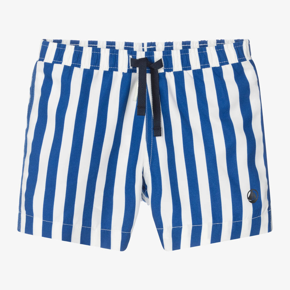 Petit Bateau - Boys Blue & White Striped Swim Shorts  | Childrensalon