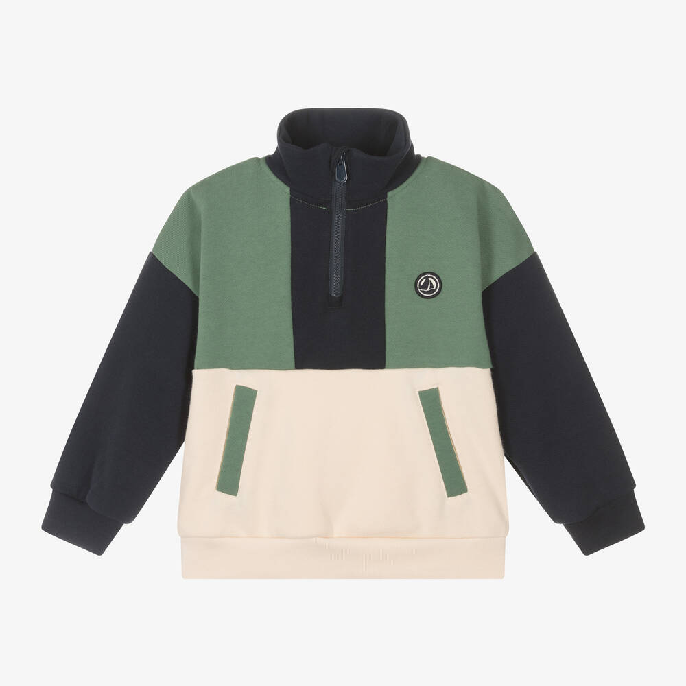 Petit Bateau - Boys Green & Blue Cotton Sweatshirt | Childrensalon