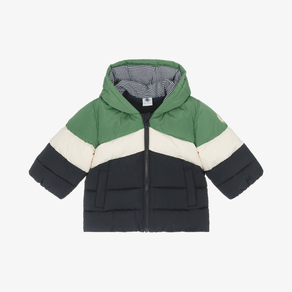 Petit Bateau - Boys Green & Blue Puffer Jacket | Childrensalon