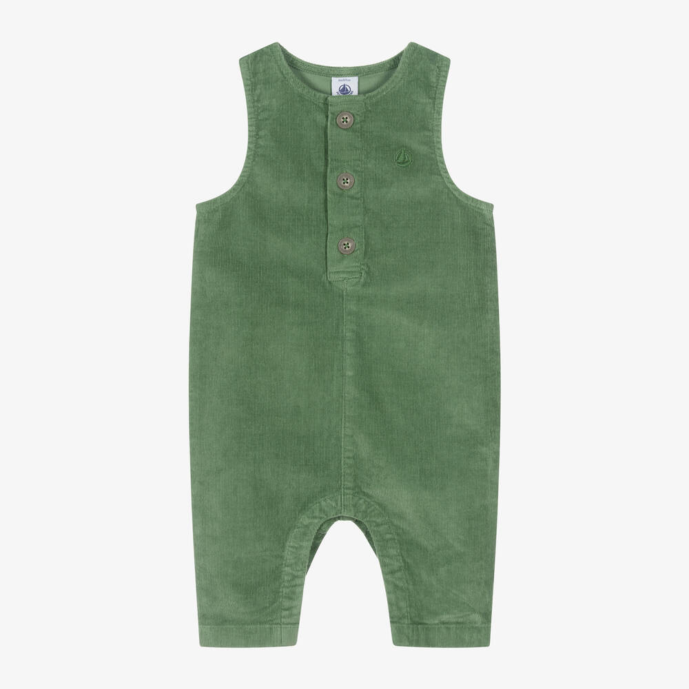 Petit Bateau - Boys Green Corduroy Dungarees | Childrensalon