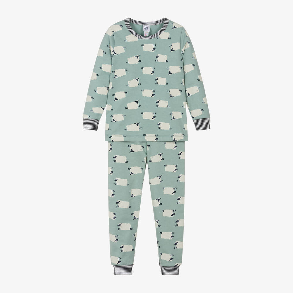 Petit Bateau - Boys Green Cotton Sheep Pyjamas | Childrensalon