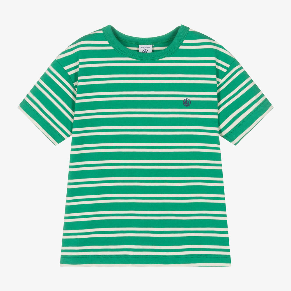 Petit Bateau Kids' Boys Green Organic Cotton Stripe T-shirt