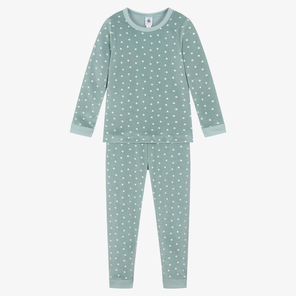 Petit Bateau - Boys Green Velour Pyjamas | Childrensalon