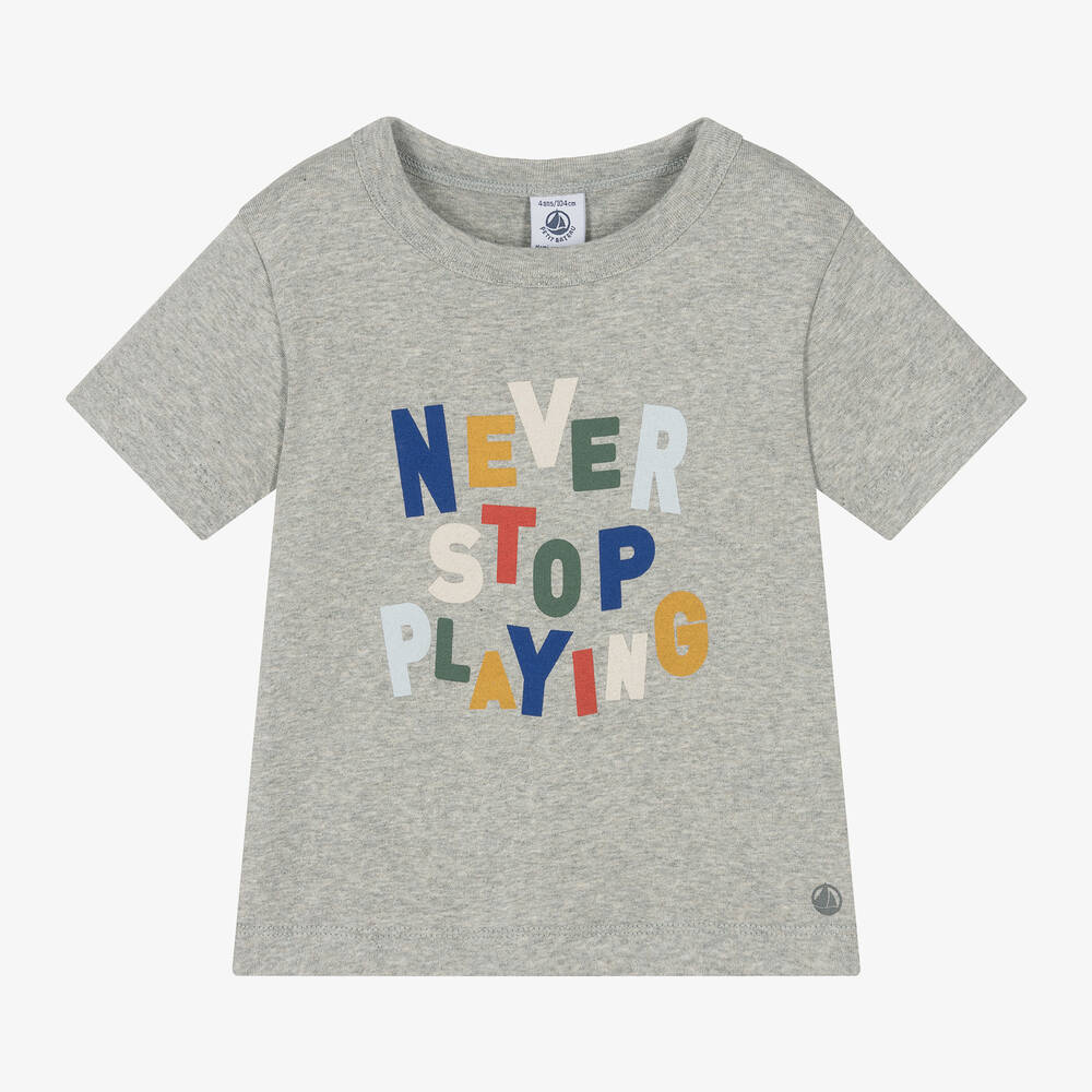 Petit Bateau - Boys Grey Organic Cotton T-Shirt | Childrensalon