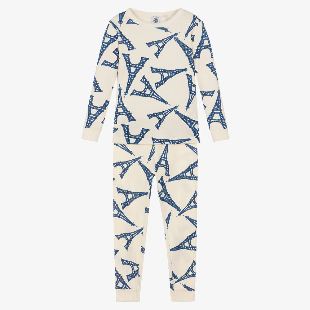 Petit Bateau - Boys Ivory Cotton Eiffel Tower Pyjamas | Childrensalon