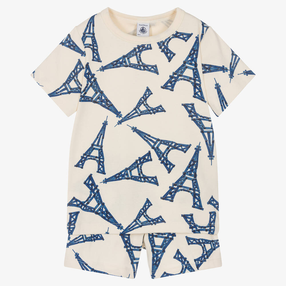 Petit Bateau - Boys Ivory Cotton Eiffel Tower Pyjamas | Childrensalon