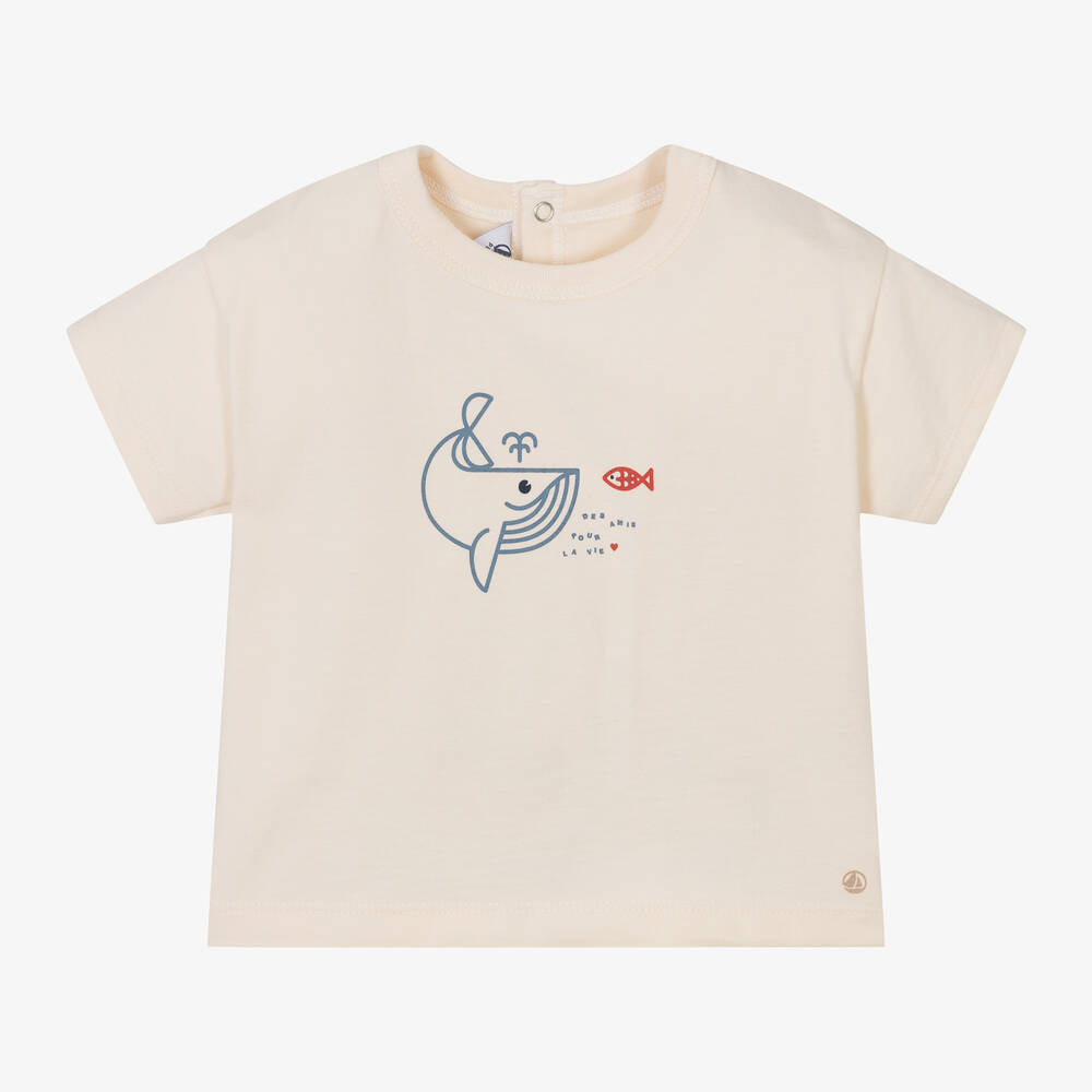 Petit Bateau - Boys Ivory Organic Cotton Whale T-Shirt | Childrensalon