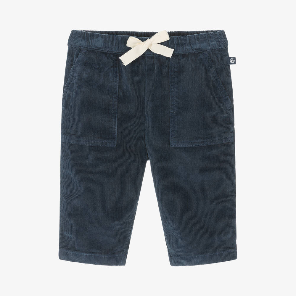 Petit Bateau - Boys Navy Blue Cotton Corduroy Trousers | Childrensalon