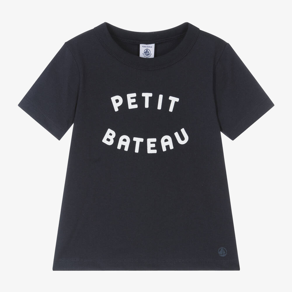 Petit Bateau - Boys Navy Blue Organic Cotton T-Shirt | Childrensalon