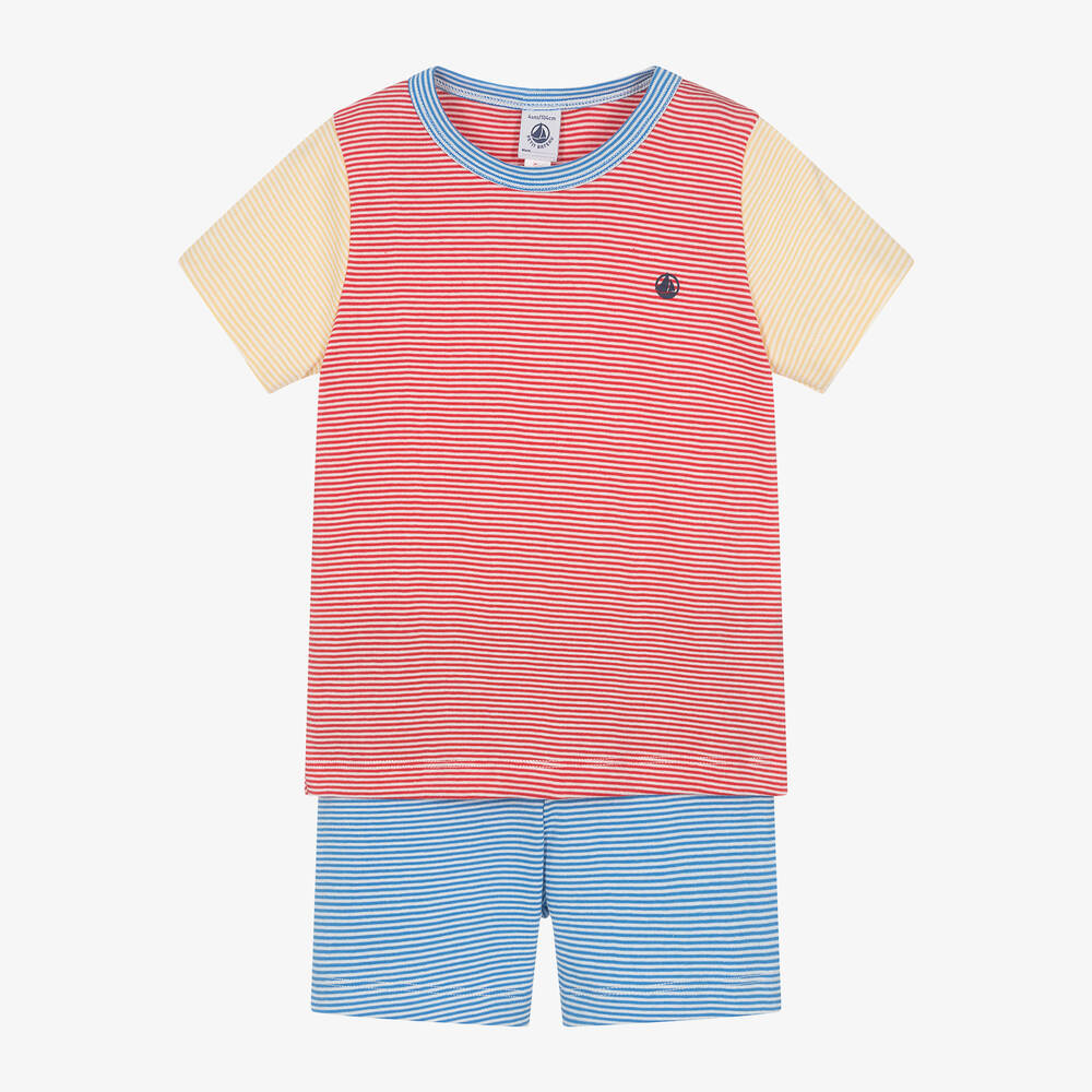 Petit Bateau - Boys Red Striped Cotton Short Pyjamas | Childrensalon