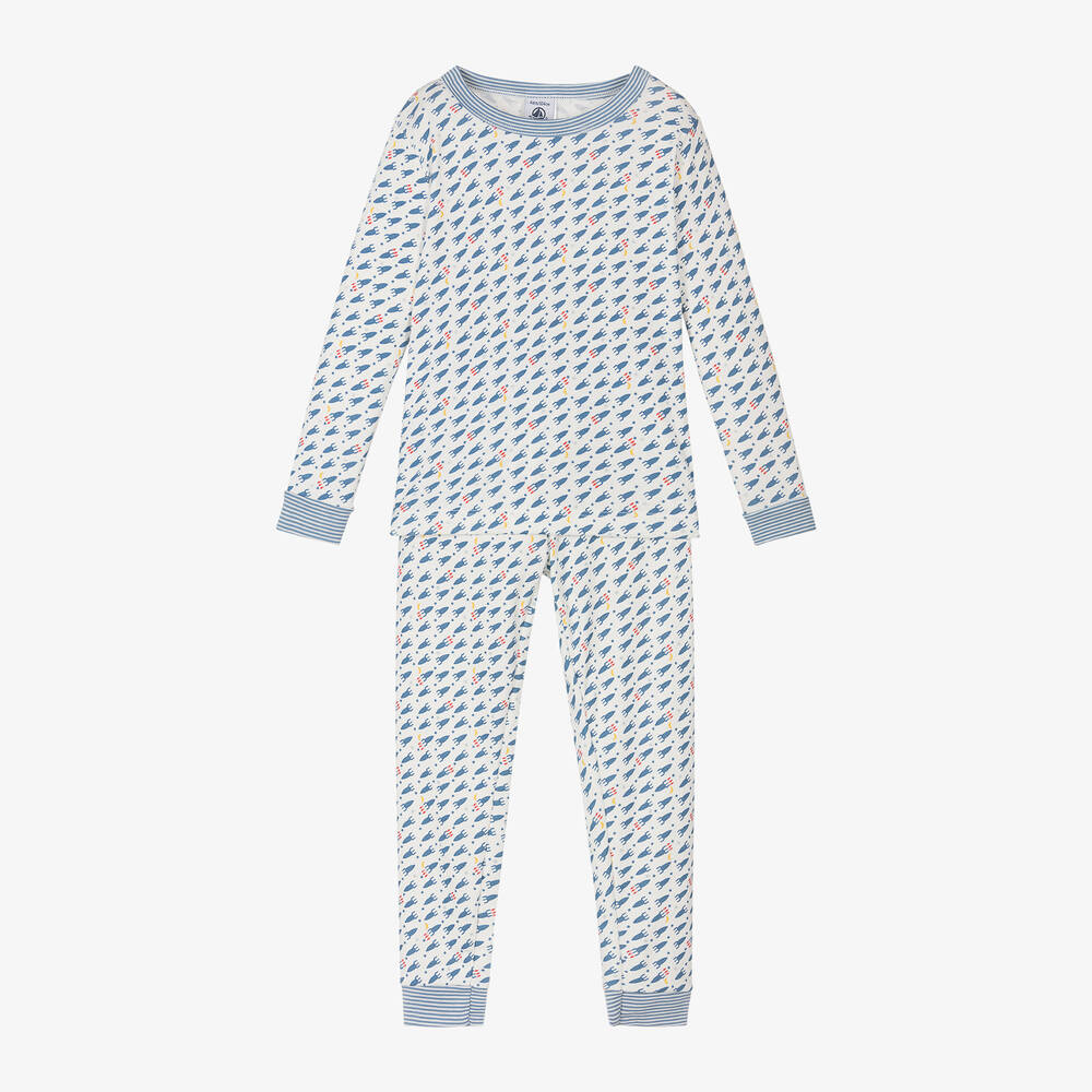 Petit Bateau - Boys White Cotton Rocket Pyjamas | Childrensalon