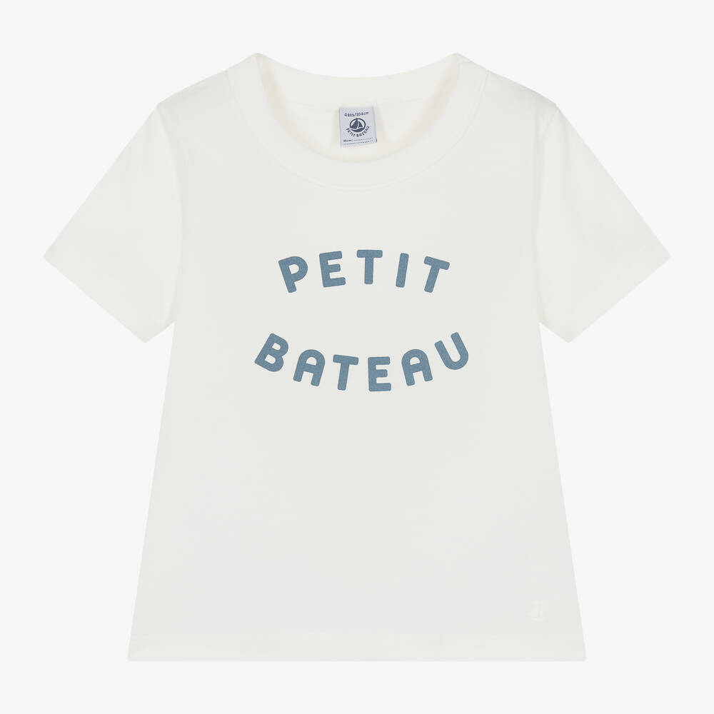 Petit Bateau - Boys White Organic Cotton T-Shirt | Childrensalon