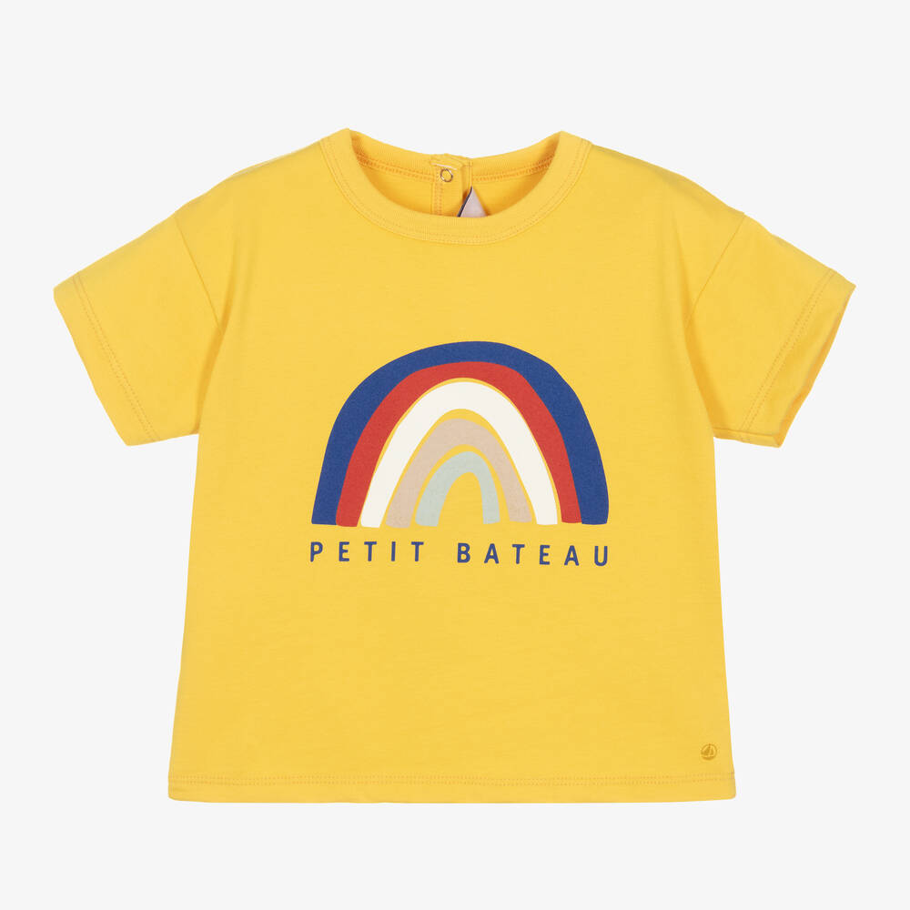 Petit Bateau Babies' Boys Yellow Organic Cotton Rainbow T-shirt