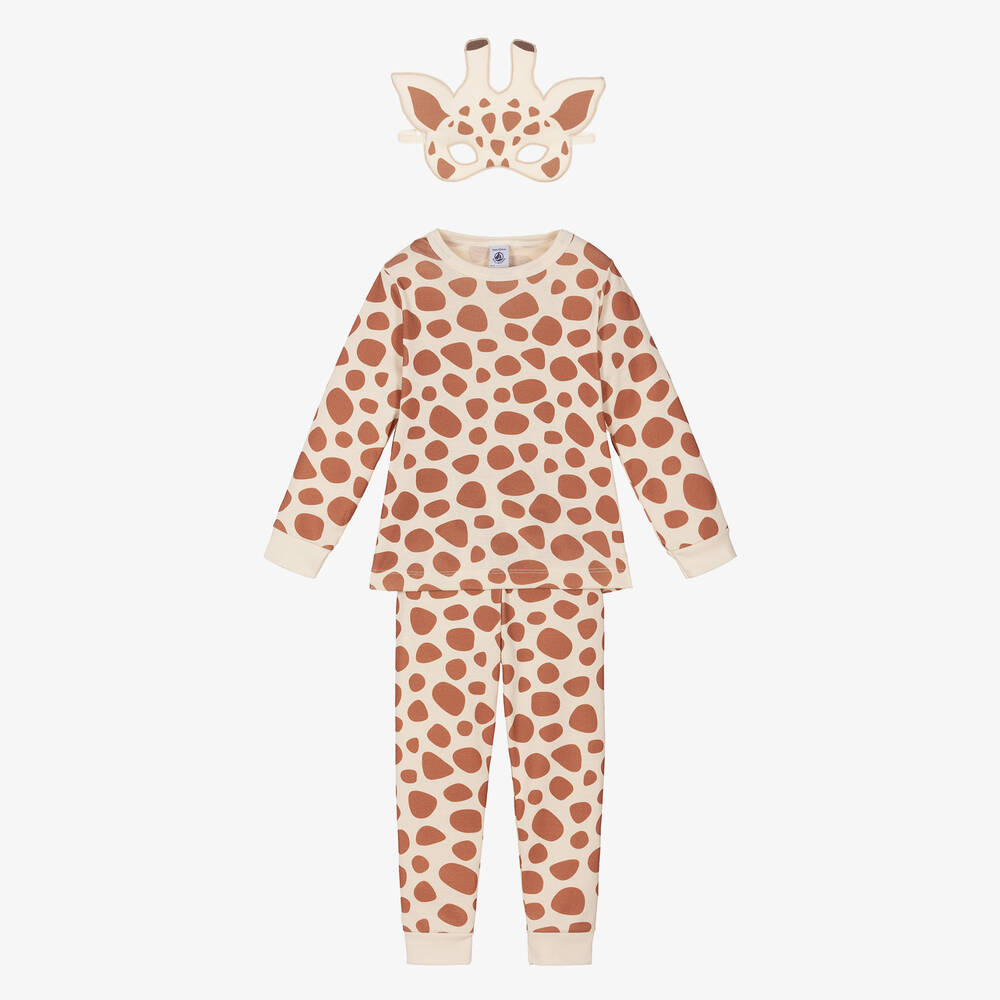 Petit Bateau Kids' Girls Beige Giraffe Print Pyjamas In Brown