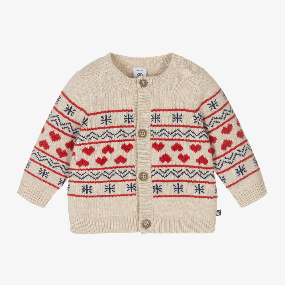 Petit Bateau - Girls Beige Knitted Wool Cardigan | Childrensalon