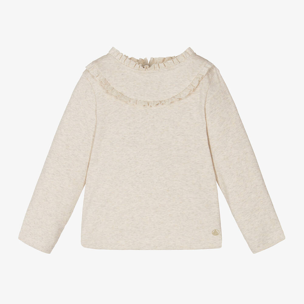 Petit Bateau - Girls Beige Organic Cotton Top | Childrensalon