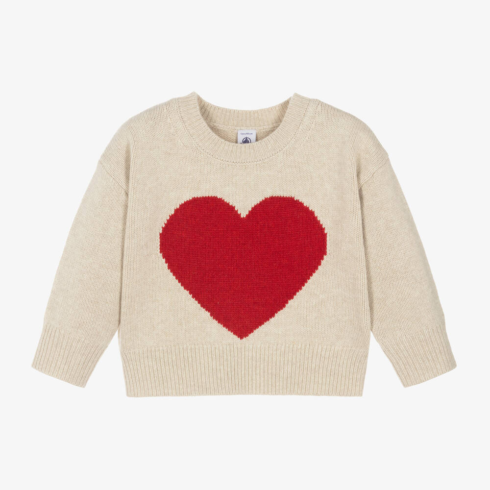 Petit Bateau - Girls Beige Wool Knit Sweater | Childrensalon