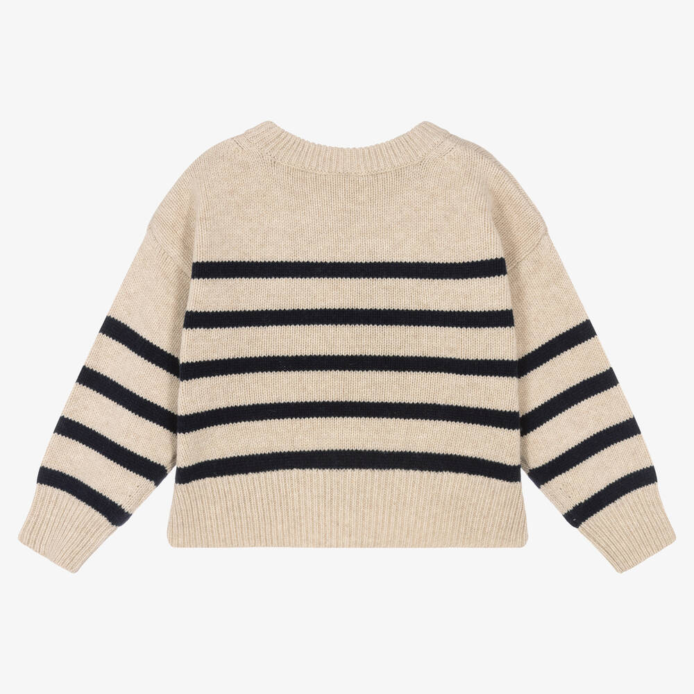 Petit Bateau - Girls Beige Wool Sweater | Childrensalon