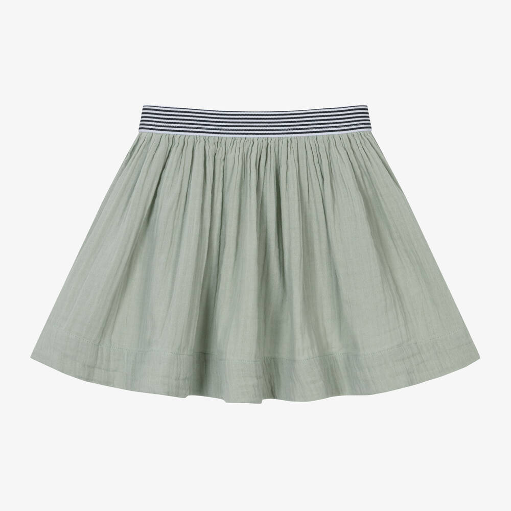 Petit Bateau - Girls Green Cotton Muslin Skirt | Childrensalon