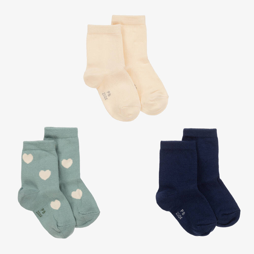 Petit Bateau - Girls Green & Ivory Cotton Socks (3 Pack) | Childrensalon