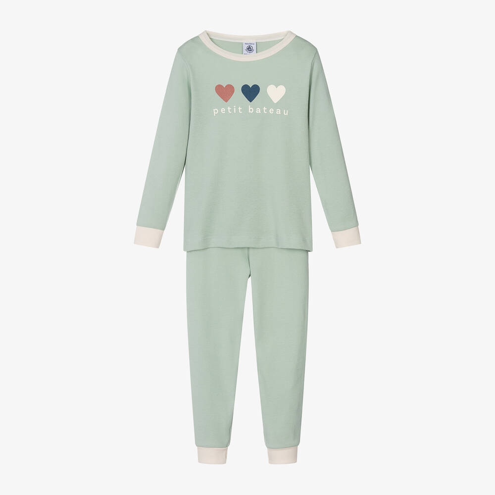 Petit Bateau - Girls Green Organic Cotton Pyjamas | Childrensalon
