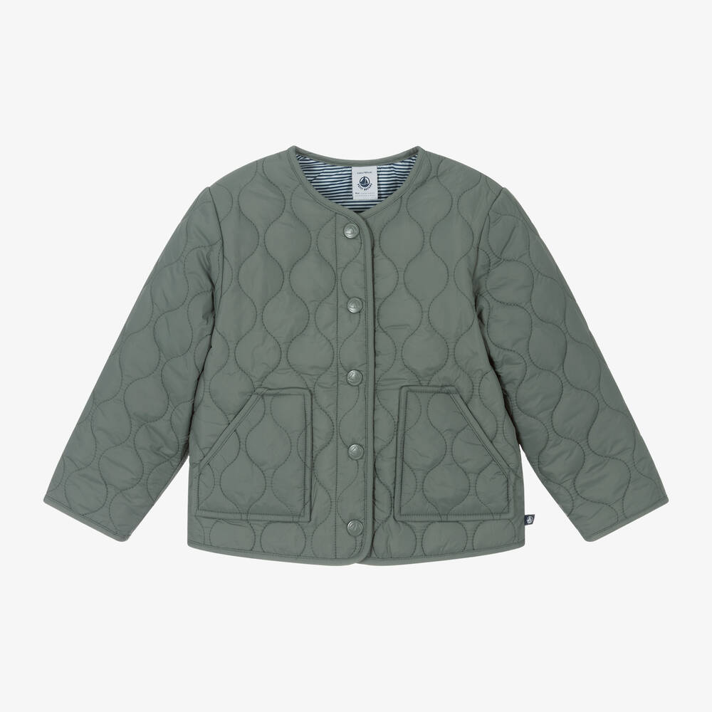 Petit Bateau - Girls Green Quilted Jacket | Childrensalon