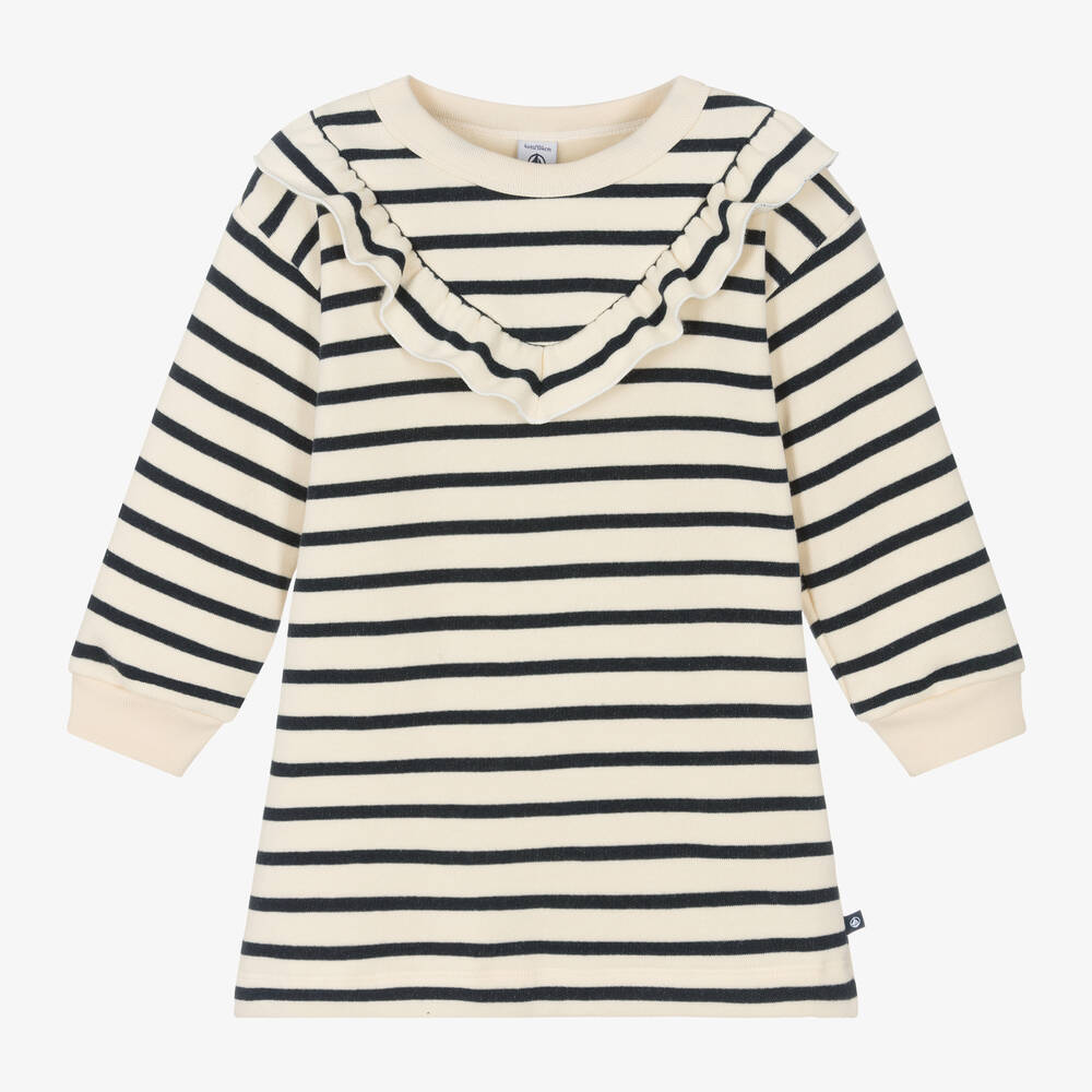 Petit Bateau - Girls Ivory Breton Stripe Dress | Childrensalon