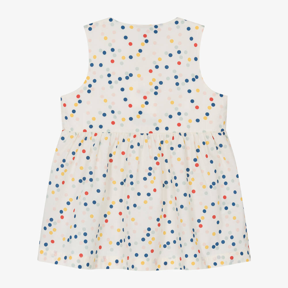 Petit Bateau - Girls Ivory Cotton Polka Dot Dress | Childrensalon