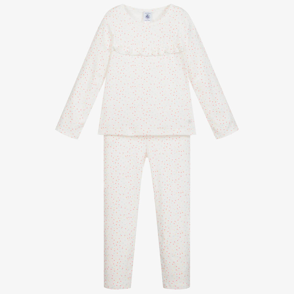 Petit Bateau Babies' Girls Ivory Cotton Pyjamas In White