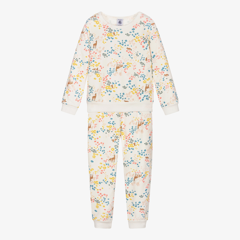 Petit Bateau Babies' Girls Ivory Cotton Pyjamas In Multi