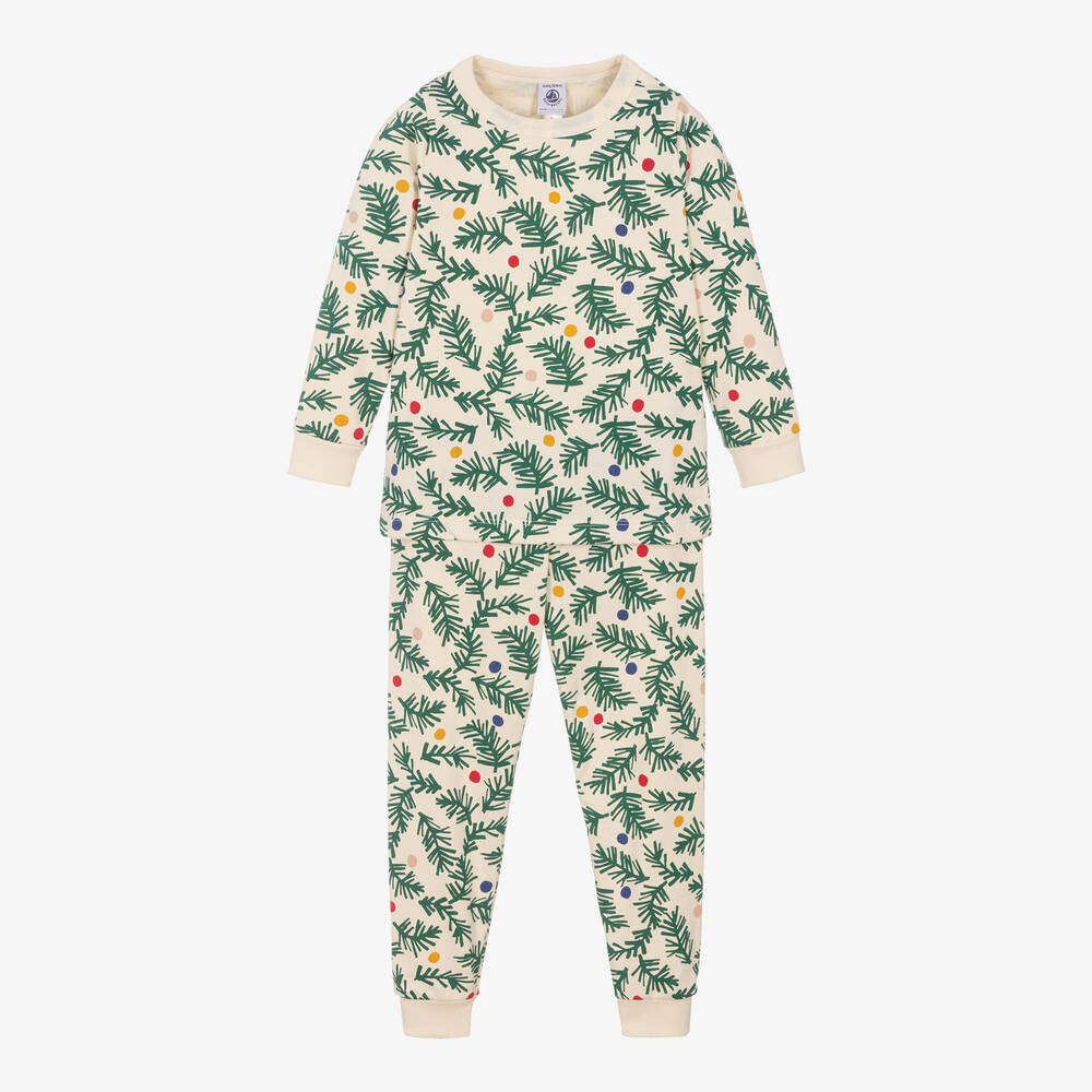 Petit Bateau - Girls Ivory Festive Print Cotton Pyjamas | Childrensalon