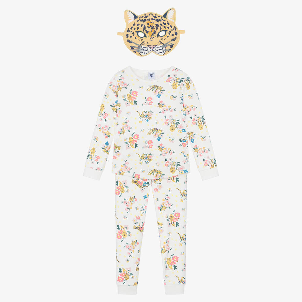 Petit Bateau - Girls Ivory Floral Leopard Cotton Pyjamas | Childrensalon